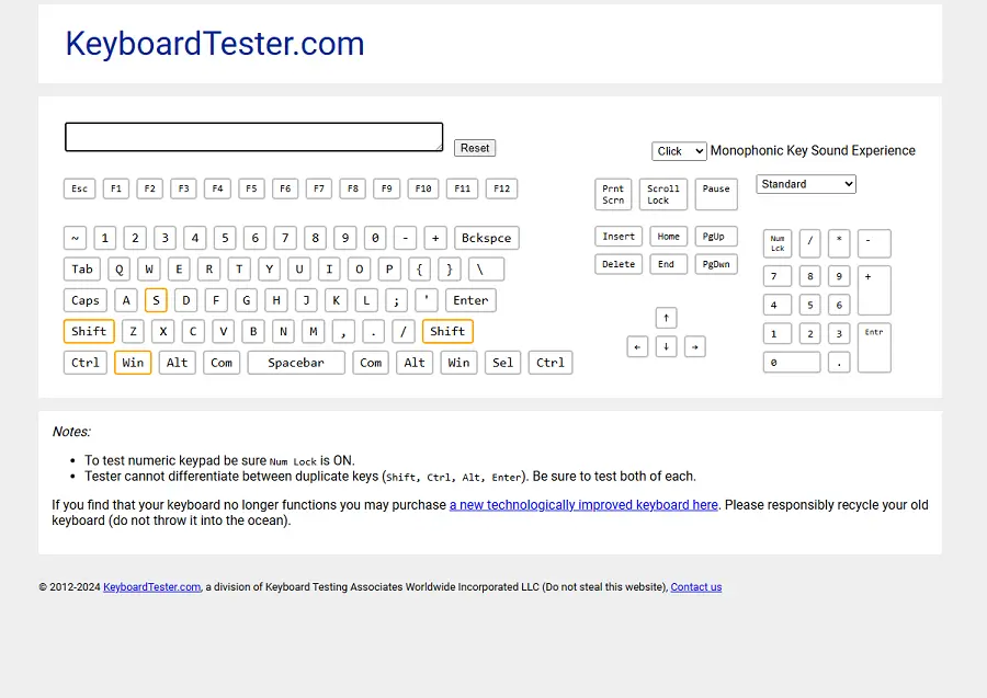 Kiểm tra bàn phím với Keyboard Tester